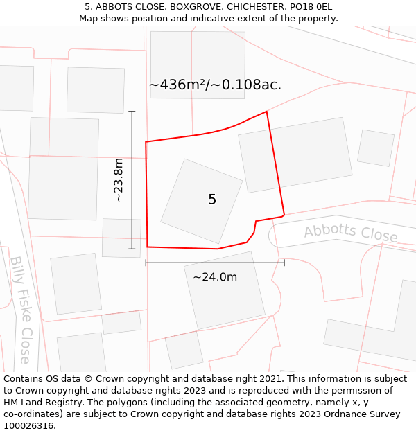 5, ABBOTS CLOSE, BOXGROVE, CHICHESTER, PO18 0EL: Plot and title map