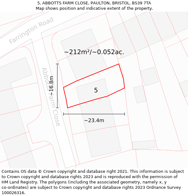 5, ABBOTTS FARM CLOSE, PAULTON, BRISTOL, BS39 7TA: Plot and title map