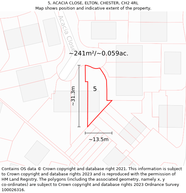 5, ACACIA CLOSE, ELTON, CHESTER, CH2 4RL: Plot and title map