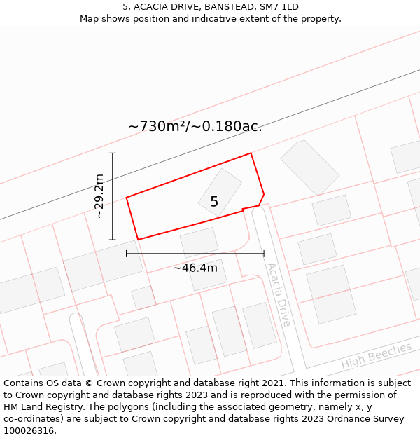 5, ACACIA DRIVE, BANSTEAD, SM7 1LD: Plot and title map