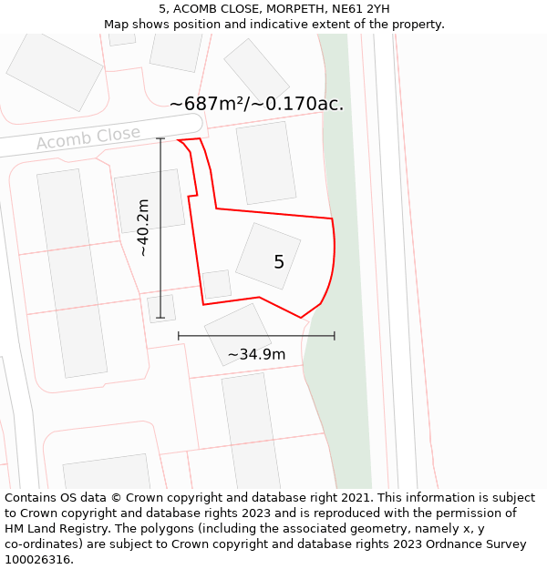 5, ACOMB CLOSE, MORPETH, NE61 2YH: Plot and title map