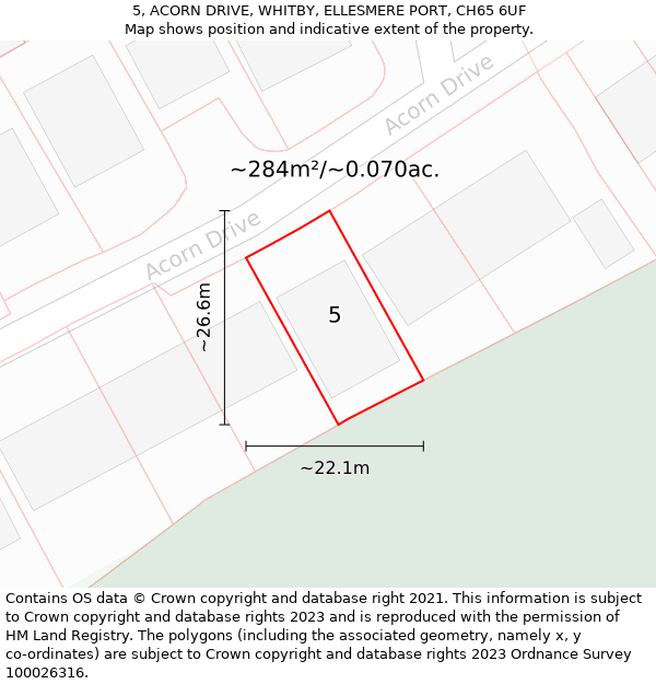 5, ACORN DRIVE, WHITBY, ELLESMERE PORT, CH65 6UF: Plot and title map