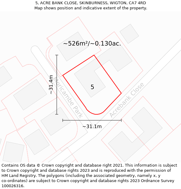 5, ACRE BANK CLOSE, SKINBURNESS, WIGTON, CA7 4RD: Plot and title map