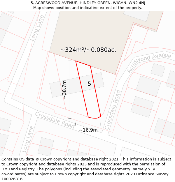 5, ACRESWOOD AVENUE, HINDLEY GREEN, WIGAN, WN2 4NJ: Plot and title map