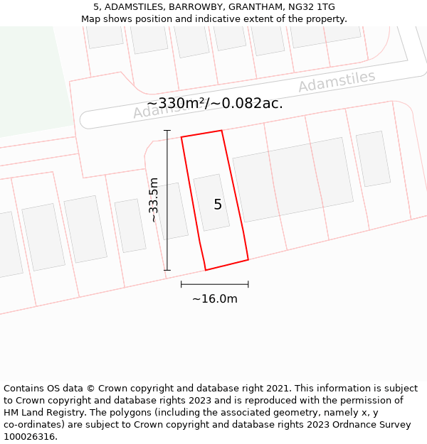 5, ADAMSTILES, BARROWBY, GRANTHAM, NG32 1TG: Plot and title map