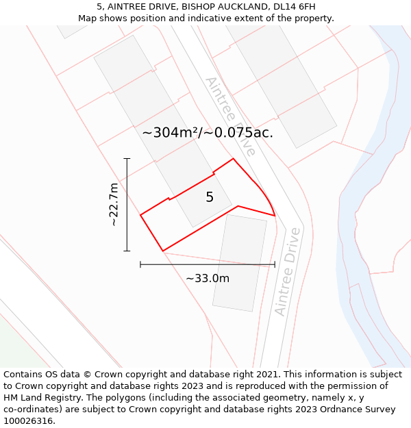 5, AINTREE DRIVE, BISHOP AUCKLAND, DL14 6FH: Plot and title map