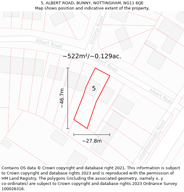 5, ALBERT ROAD, BUNNY, NOTTINGHAM, NG11 6QE: Plot and title map