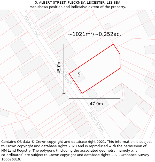 5, ALBERT STREET, FLECKNEY, LEICESTER, LE8 8BA: Plot and title map