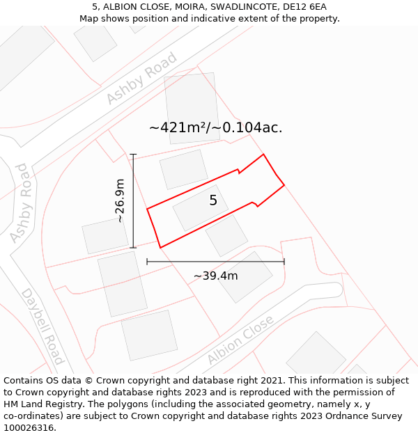 5, ALBION CLOSE, MOIRA, SWADLINCOTE, DE12 6EA: Plot and title map