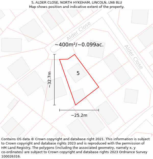 5, ALDER CLOSE, NORTH HYKEHAM, LINCOLN, LN6 8LU: Plot and title map