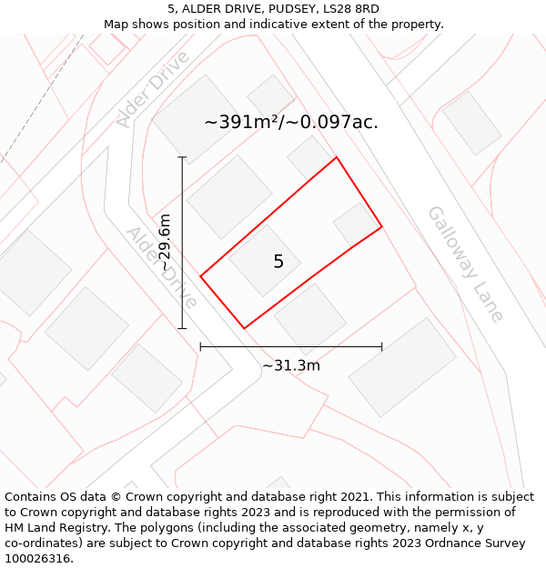 5, ALDER DRIVE, PUDSEY, LS28 8RD: Plot and title map