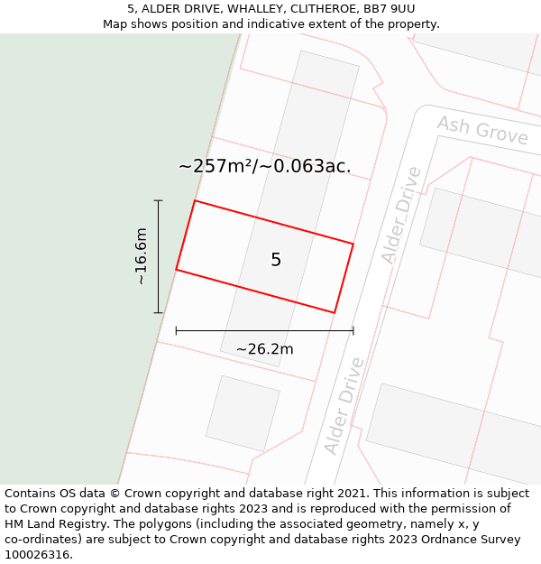 5, ALDER DRIVE, WHALLEY, CLITHEROE, BB7 9UU: Plot and title map