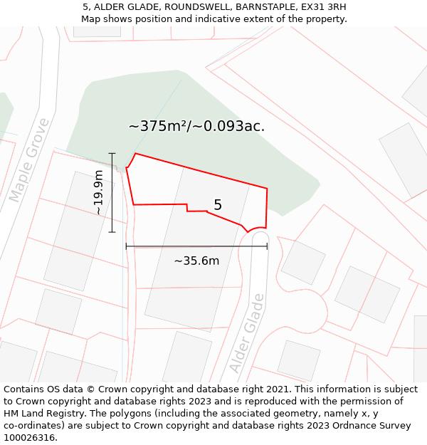 5, ALDER GLADE, ROUNDSWELL, BARNSTAPLE, EX31 3RH: Plot and title map