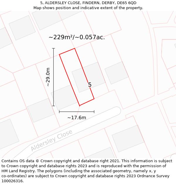 5, ALDERSLEY CLOSE, FINDERN, DERBY, DE65 6QD: Plot and title map