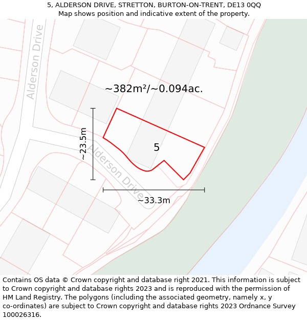 5, ALDERSON DRIVE, STRETTON, BURTON-ON-TRENT, DE13 0QQ: Plot and title map