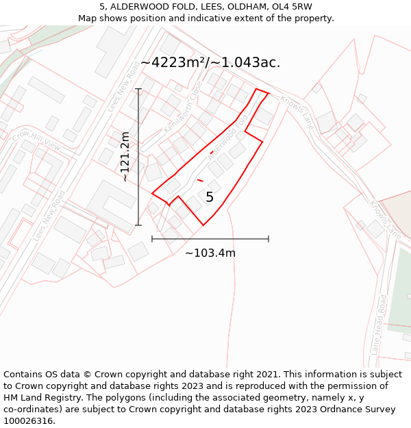 5, ALDERWOOD FOLD, LEES, OLDHAM, OL4 5RW: Plot and title map