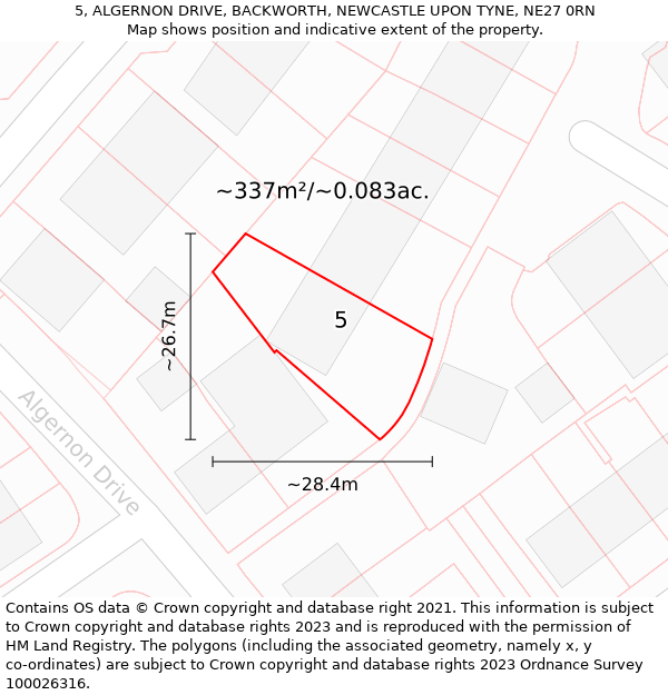 5, ALGERNON DRIVE, BACKWORTH, NEWCASTLE UPON TYNE, NE27 0RN: Plot and title map