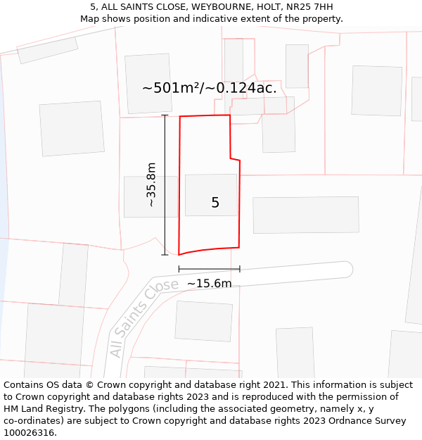 5, ALL SAINTS CLOSE, WEYBOURNE, HOLT, NR25 7HH: Plot and title map
