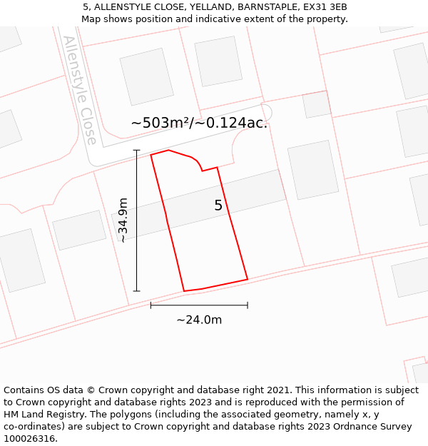 5, ALLENSTYLE CLOSE, YELLAND, BARNSTAPLE, EX31 3EB: Plot and title map