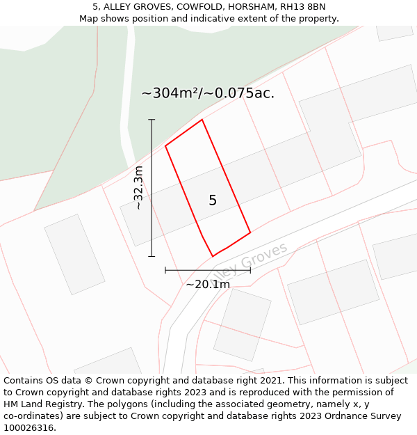 5, ALLEY GROVES, COWFOLD, HORSHAM, RH13 8BN: Plot and title map