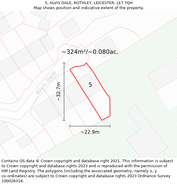 5, ALVIS DALE, ROTHLEY, LEICESTER, LE7 7QH: Plot and title map