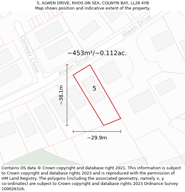 5, ALWEN DRIVE, RHOS ON SEA, COLWYN BAY, LL28 4YB: Plot and title map