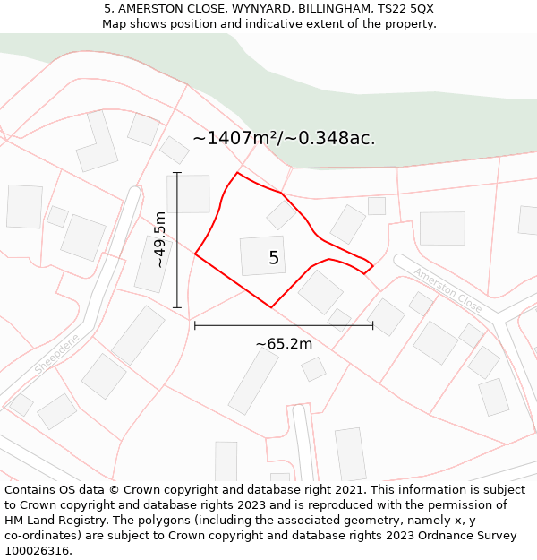 5, AMERSTON CLOSE, WYNYARD, BILLINGHAM, TS22 5QX: Plot and title map
