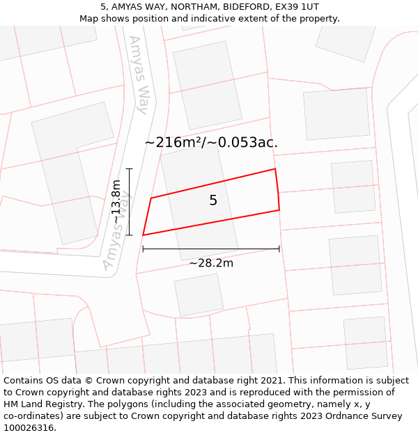 5, AMYAS WAY, NORTHAM, BIDEFORD, EX39 1UT: Plot and title map