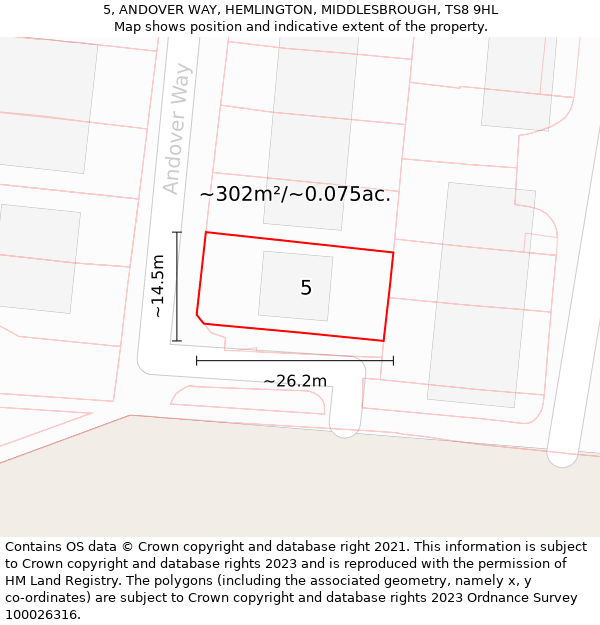 5, ANDOVER WAY, HEMLINGTON, MIDDLESBROUGH, TS8 9HL: Plot and title map