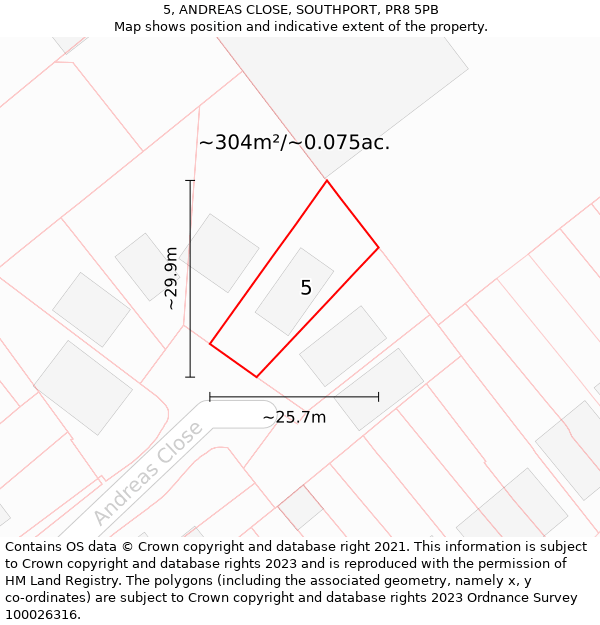 5, ANDREAS CLOSE, SOUTHPORT, PR8 5PB: Plot and title map