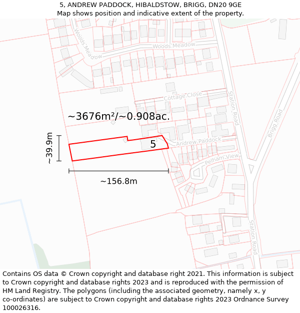 5, ANDREW PADDOCK, HIBALDSTOW, BRIGG, DN20 9GE: Plot and title map