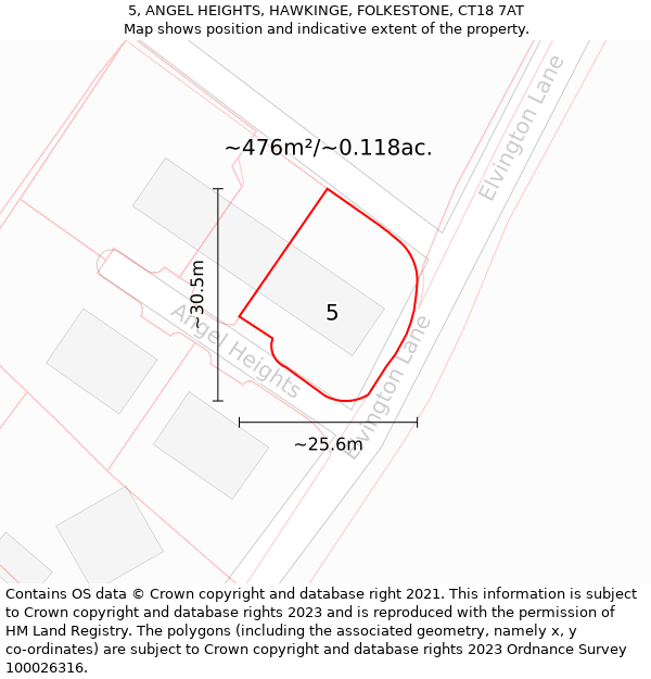 5, ANGEL HEIGHTS, HAWKINGE, FOLKESTONE, CT18 7AT: Plot and title map