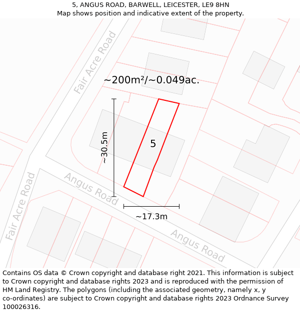 5, ANGUS ROAD, BARWELL, LEICESTER, LE9 8HN: Plot and title map