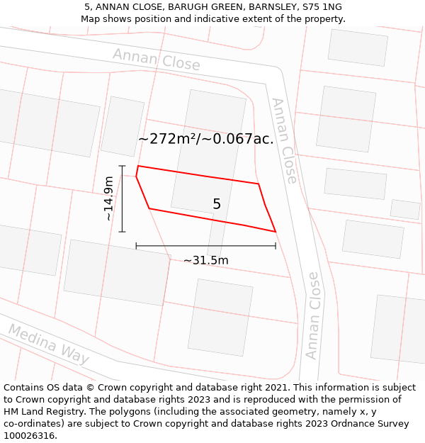 5, ANNAN CLOSE, BARUGH GREEN, BARNSLEY, S75 1NG: Plot and title map