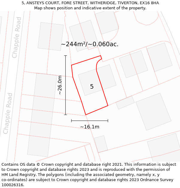 5, ANSTEYS COURT, FORE STREET, WITHERIDGE, TIVERTON, EX16 8HA: Plot and title map