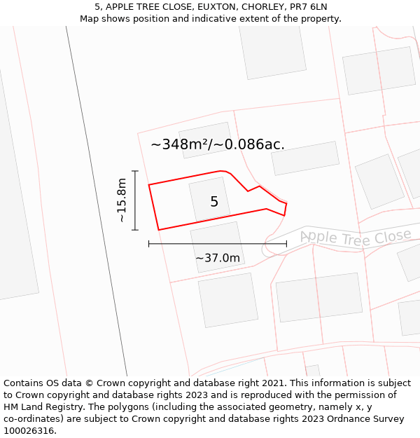 5, APPLE TREE CLOSE, EUXTON, CHORLEY, PR7 6LN: Plot and title map