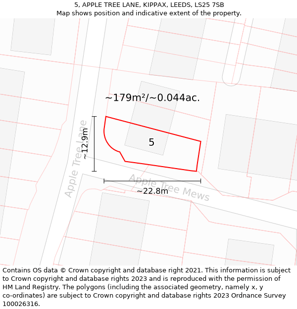 5, APPLE TREE LANE, KIPPAX, LEEDS, LS25 7SB: Plot and title map