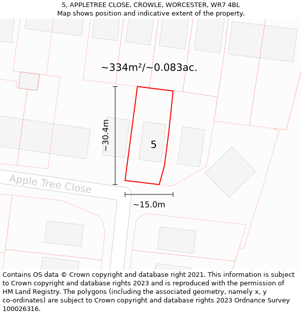 5, APPLETREE CLOSE, CROWLE, WORCESTER, WR7 4BL: Plot and title map