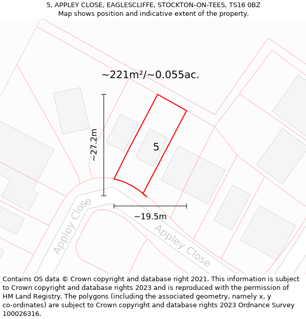 5, APPLEY CLOSE, EAGLESCLIFFE, STOCKTON-ON-TEES, TS16 0BZ: Plot and title map