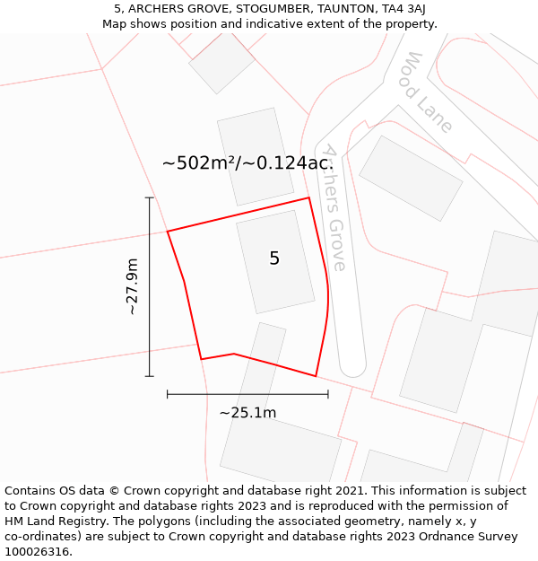 5, ARCHERS GROVE, STOGUMBER, TAUNTON, TA4 3AJ: Plot and title map