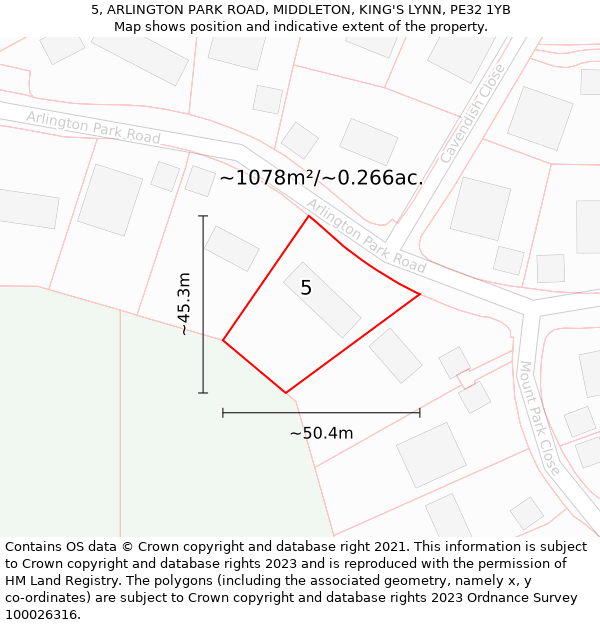 5, ARLINGTON PARK ROAD, MIDDLETON, KING'S LYNN, PE32 1YB: Plot and title map