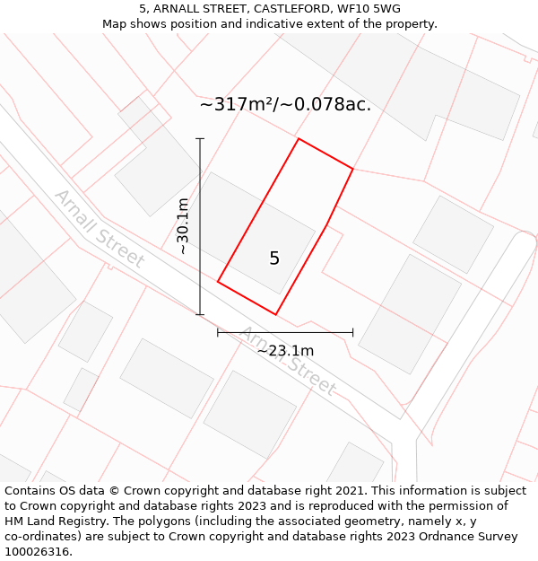 5, ARNALL STREET, CASTLEFORD, WF10 5WG: Plot and title map