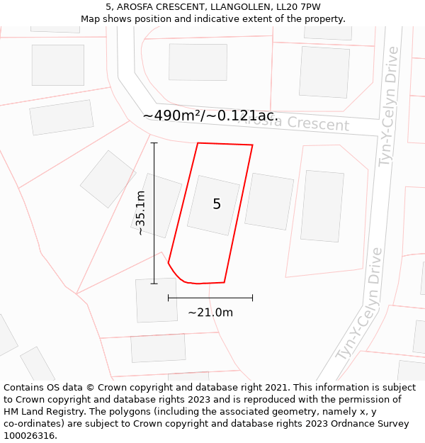 5, AROSFA CRESCENT, LLANGOLLEN, LL20 7PW: Plot and title map