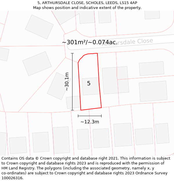 5, ARTHURSDALE CLOSE, SCHOLES, LEEDS, LS15 4AP: Plot and title map