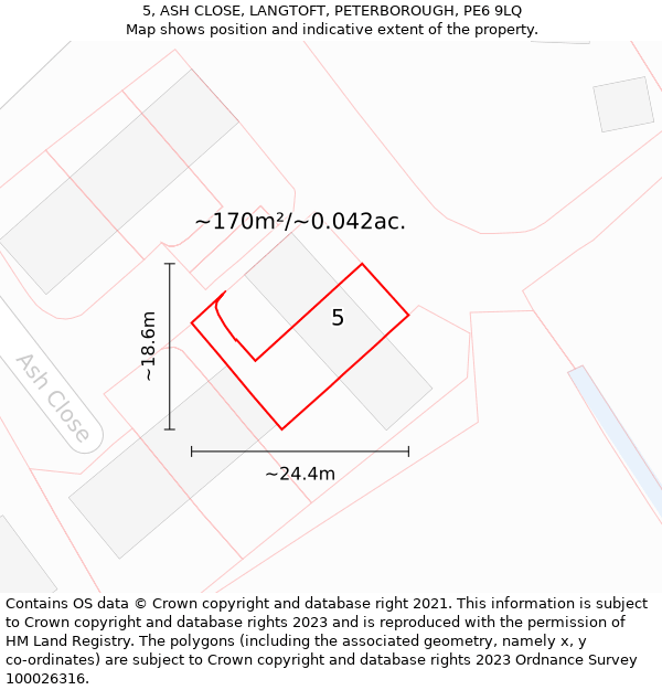 5, ASH CLOSE, LANGTOFT, PETERBOROUGH, PE6 9LQ: Plot and title map