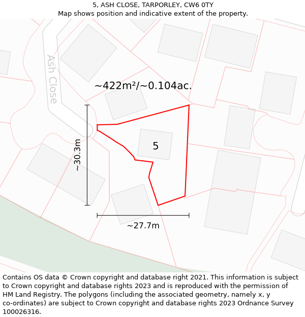 5, ASH CLOSE, TARPORLEY, CW6 0TY: Plot and title map