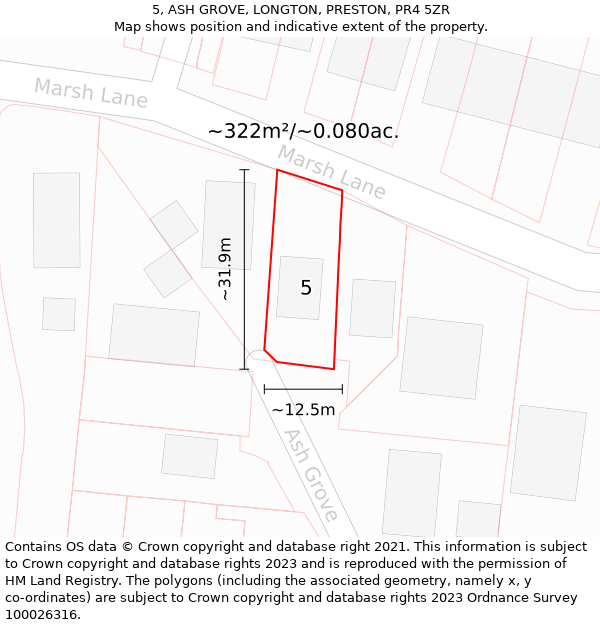 5, ASH GROVE, LONGTON, PRESTON, PR4 5ZR: Plot and title map