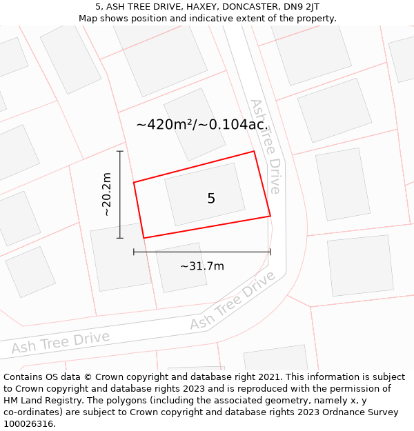 5, ASH TREE DRIVE, HAXEY, DONCASTER, DN9 2JT: Plot and title map