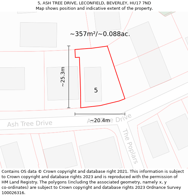 5, ASH TREE DRIVE, LECONFIELD, BEVERLEY, HU17 7ND: Plot and title map