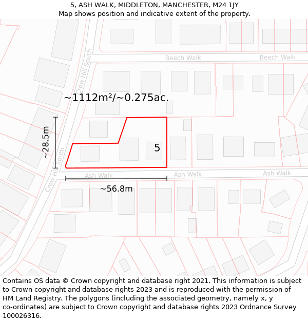 5, ASH WALK, MIDDLETON, MANCHESTER, M24 1JY: Plot and title map